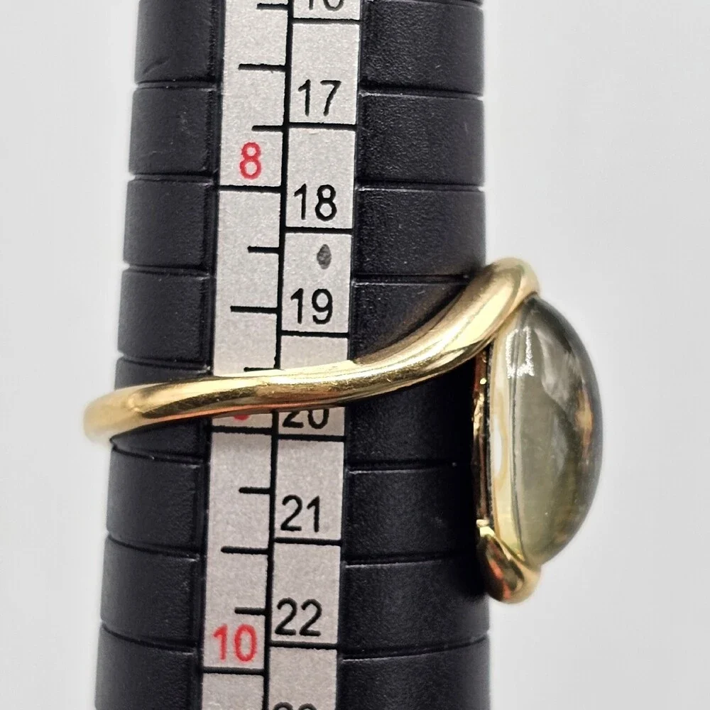 18k Yellow Gold Plated Smoky Quartz Ring Bypass Swoop Band Oval Cabochon Size 9 - Picture 9 of 10